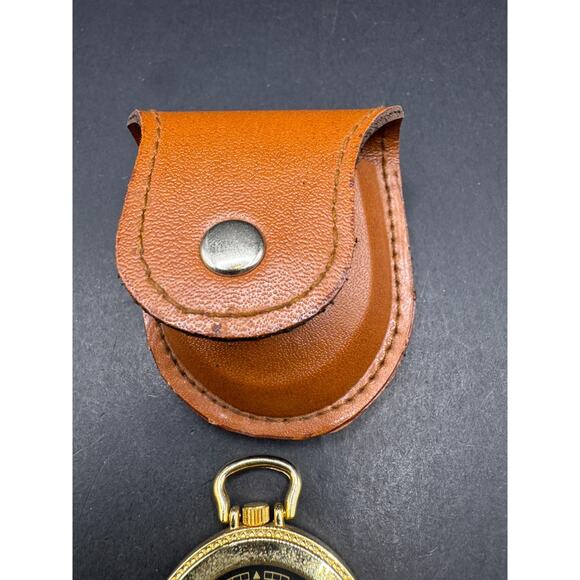 Vtg Milan Men’s Quartz Pocket Watch Black Dial w/ Leather Case 41.6mm MLN1070 - Picture 6 of 11